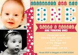 1st First One Stars Photo Party Invitations - Boy Girl Joint Party Invites Twins Unisex Printed Children's Kids Child ~ QUANTITY DISCOUNT AVAILABLE