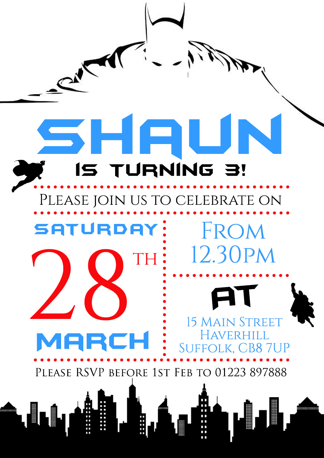Superman Batman Kid Joint Party Invitations - Children's Kids Child Bi –  YellowBlossomDesignsLtd, image size:1050x1485