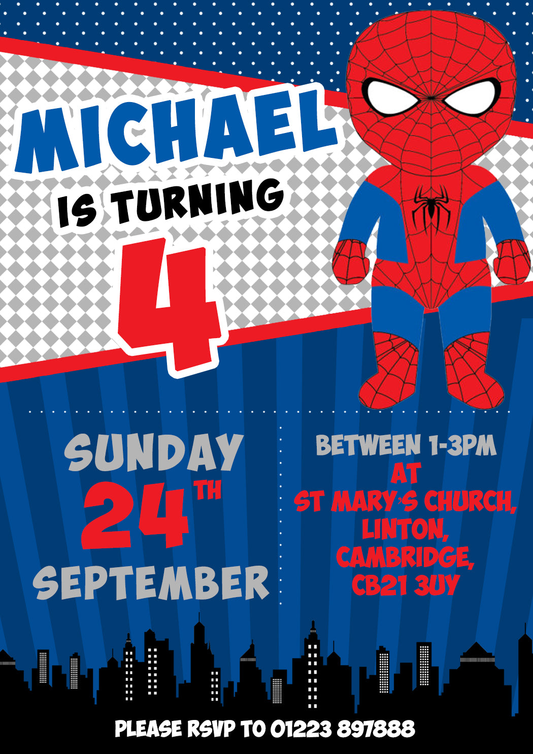 Superhero Batman Spidermand Superman Party Invitations - Birthday Invi –  YellowBlossomDesignsLtd, image size:1050x1485