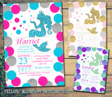 Mermaid Glitter Effect Party Invitations - Boy Girl Unisex Joint Birthday Invites Boy Girl Joint Party Twins Unisex Printed ~ QUANTITY DISCOUNT AVAILABLE