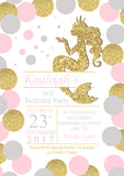 Mermaid Glitter Effect Party Invitations - Boy Girl Unisex Joint Birthday Invites Boy Girl Joint Party Twins Unisex Printed ~ QUANTITY DISCOUNT AVAILABLE