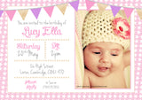 Bunting Chic Glitter Party Invitations - Birthday Invites Boy Girl Joint Party Twins Unisex Printed Children's Kids Child ~ QUANTITY DISCOUNT AVAILABLE