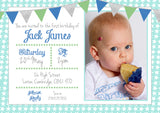 Bunting Chic Glitter Party Invitations - Birthday Invites Boy Girl Joint Party Twins Unisex Printed Children's Kids Child ~ QUANTITY DISCOUNT AVAILABLE