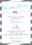 Stripes I Am We Are Joint Party Invitations - Boy Girl Unisex Joint Birthday Invites Boy Girl Joint Party Twins Unisex Printed ~ QUANTITY DISCOUNT AVAILABLE