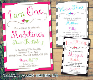 Stripes I Am We Are Joint Party Invitations - Boy Girl Unisex Joint Birthday Invites Boy Girl Joint Party Twins Unisex Printed ~ QUANTITY DISCOUNT AVAILABLE