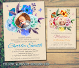 Rustic Flower Cream Photo Party Invitations - Birthday Invites Boy Girl Joint Party Twins Unisex Printed Children's Kids Child ~ QUANTITY DISCOUNT AVAILABLE