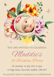 Rustic Flower Cream Photo Party Invitations - Birthday Invites Boy Girl Joint Party Twins Unisex Printed Children's Kids Child ~ QUANTITY DISCOUNT AVAILABLE