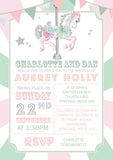 Horse Carousel Fairground Party Invitations - Birthday Invites Boy Girl Joint Party Twins Unisex Printed Children's Kids Child ~ QUANTITY DISCOUNT AVAILABLE