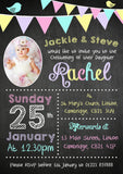 Chalkboard Photo Bunting Carnival - Christening Invitations Joint Boy Girl Unisex Twins Baptism Naming Day Ceremony Celebration Party ~ QUANTITY DISCOUNT AVAILABLE - YellowBlossomDesignsLtd