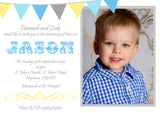 Bunting Shabby - Christening Invitations Boy Girl Unisex Joint Twins Baptism Naming Day Ceremony Celebration Party ~ QUANTITY DISCOUNT AVAILABLE