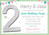 Party Invitations - Birthday Invites Boy Girl Joint Party Twins Unisex Printed Children's Kids Child ~ QUANTITY DISCOUNT AVAILABLE