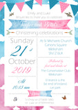 Christening Invitations Joint Boy Girl Unisex Twins Baptism Naming Day Ceremony Celebration Party Watercolour ~ QUANTITY DISCOUNT AVAILABLE
