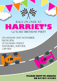Go Karts Race Track Racing Cars Party Invitations - Birthday Invites Boy Girl Joint Party Twins Unisex Printed Children's Kids Child ~ QUANTITY DISCOUNT AVAILABLE