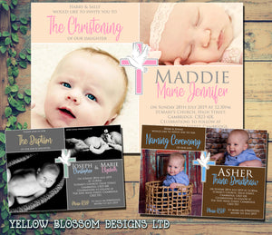 Cross & Dove Bird Christening Baptism Ceremony Naming Day Invitations