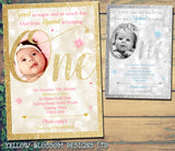 Personalised 1st ONE Birthday Invitations ~ Glitter Effect ~ Printed Photo
