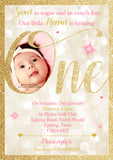 Personalised 1st ONE Birthday Invitations ~ Glitter Effect ~ Printed Photo