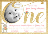 Vintage Invitations Some Bunny Is Turning ONE Glitter Effect First 1st Birthday