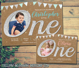 Glitter Effect Invitations Premium Photo Cards ONE First Birthday 1st Boy Girl