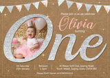 Glitter Effect Invitations Premium Photo Cards ONE First Birthday 1st Boy Girl