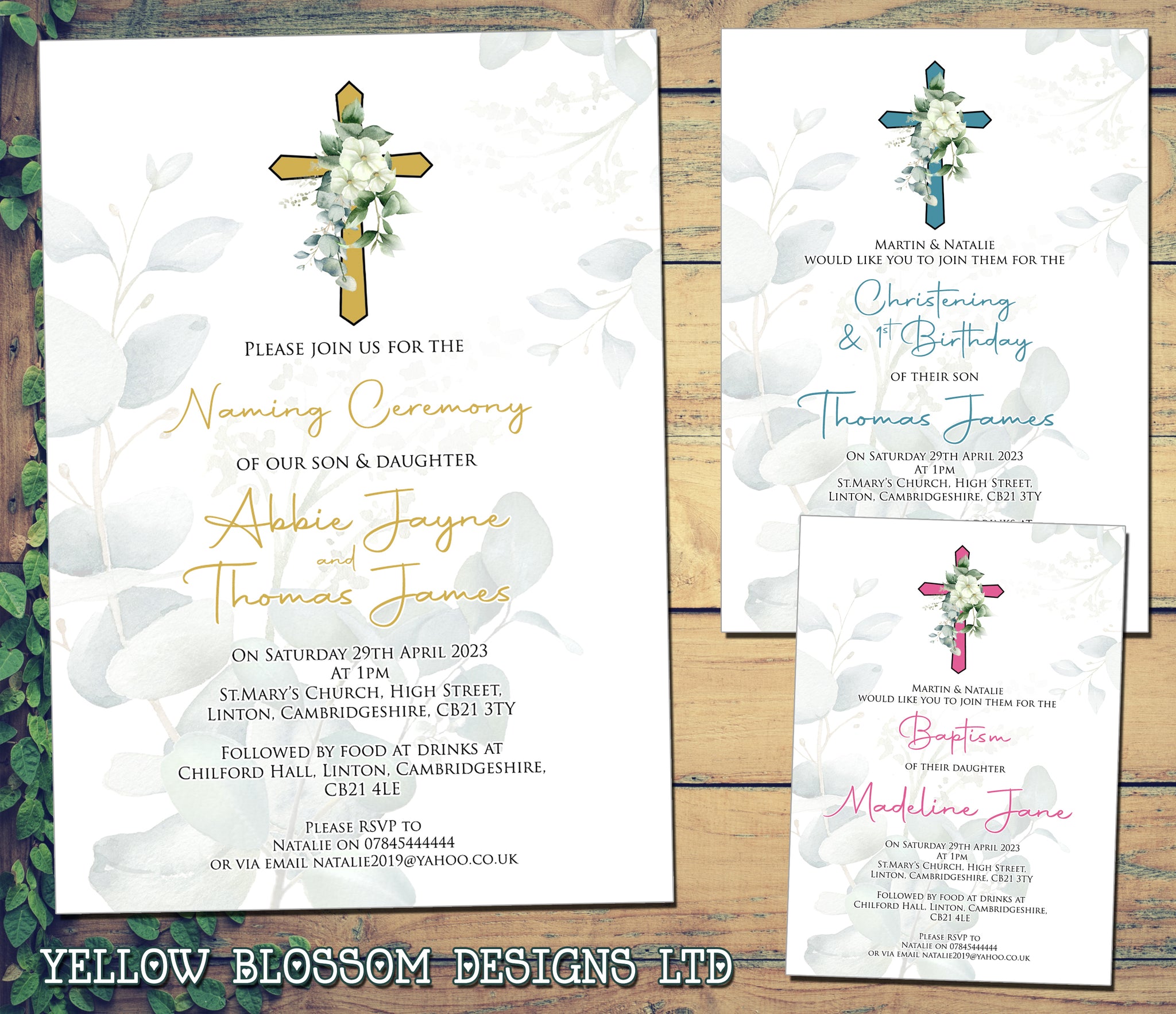 Little Boo Designs Personalised Photo Christening / Baptism / Naming Day Invitation (R1)