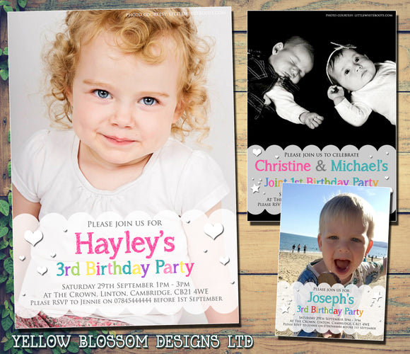 Birthday Party Invitations Multicolour Boy Girl Twins
