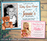 Cute Brown Teddy Bear Picnic Blanket Children's Party Invitations