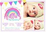 Rainbow Party Invites With Photo - Personalised Custom - Yellow Blossom Designs Ltd