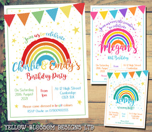 Personalised Rainbow Invitations Birthday Party Boy Girl Joint Christening