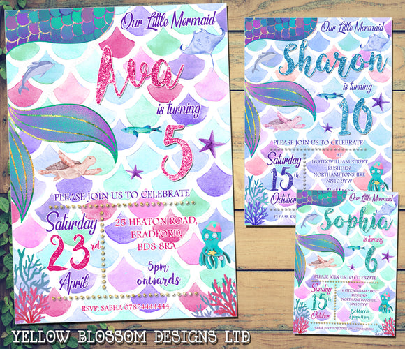 Mermaid Rainbow Scales - Personalised Custom - Yellow Blossom Designs Ltd