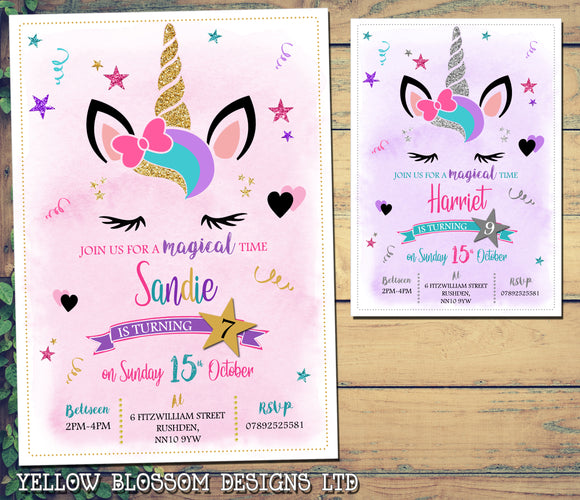 10 Personalised Unicorn Birthday Invitations Party Invites Children Kids Magical