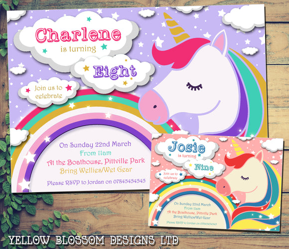 10 Personalised Unicorn Birthday Invitations Party Invites Children Kids Magical