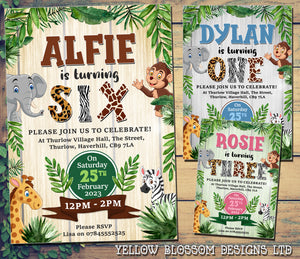 10 Personalised Birthday Party Invites Safari Jungle Invitations Animals One Two Three Four 1 2 3 4 5 Kids Boy Girl Animal Print 