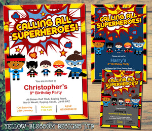 Personalised Kids Superhero Invitations Invites Superheroes Cute Comic Child…