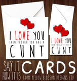 I Love You Even Though You Are A Knob Cunt Miserable Wanker Whore Bellend Arsehole Wanker Thundercunt Twat Knob Bastard Insulting Valentine's Anniversary Wedding Birthday Insult - Yellow Blossom Designs Ltd