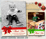 Classic Bow Contemporary Christmas Thank You Cards With Photo