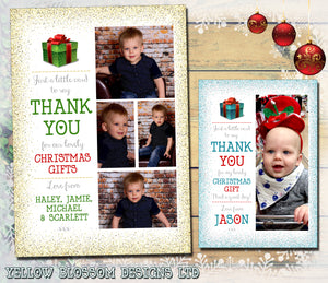 Personalised Kids Thank You Photo Cards Christmas Xmas ~ Glitter Effect