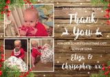 Rustic Wood Background Effect Reindeer Thank You Cards With Photo