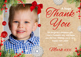 Rustic Doily Button Festive Florals Christmas Photo Thank You Cards