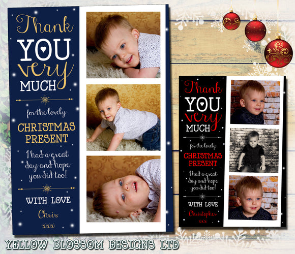 Thank You Very Much Photo Christmas Cards Festive Gold Red