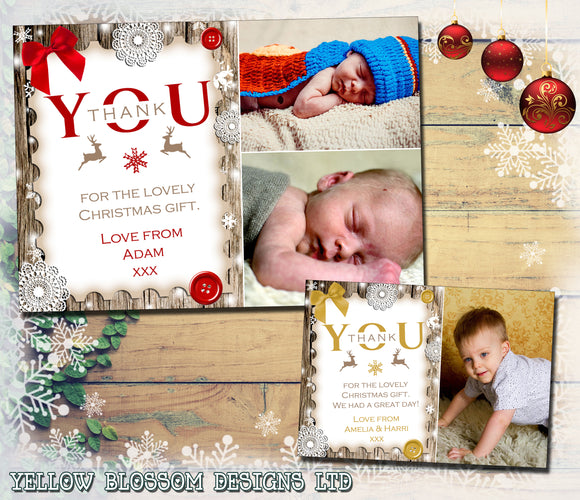 Rustic Thank You Cards With Photo Christmas Xmas
