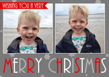 Modern Merry Christmas Personalised Folded Flat Christmas Photo Cards Family Child Kids ~ QUANTITY DISCOUNT AVAILABLE