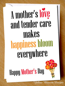 Mothers Day Card Mummy Mum From Baby Daughter Son Mother's Love Cute Flowers Fun