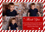Candy Cane Red Gold Personalised Folded Flat Christmas Thank You Photo Cards Family Child Kids ~ QUANTITY DISCOUNT AVAILABLE
