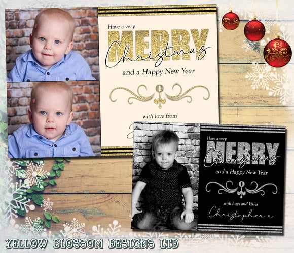 Merry Glitter Style Printed Christmas Cards Blank Inside