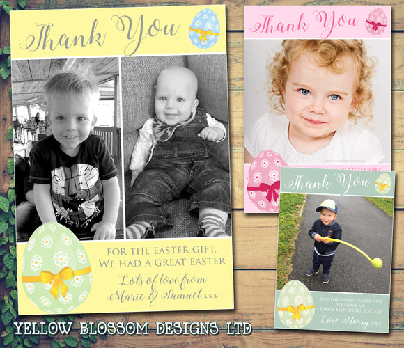 Eggs Green Orange Pink Yellow Joint Boy Girl Twins Photo Personalised Thank You Cards Easter ~ QUANTITY DISCOUNT AVAILABLE