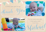 Vintage Shabby Chic Bunting Joint Boy Girl Twins Photo Personalised Thank You Cards Easter ~ QUANTITY DISCOUNT AVAILABLE