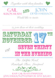 Vintage Pink Green Wedding Invitations Personalised ~ QUANTITY DISCOUNT AVAILABLE