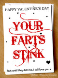 Valentine's Day Card ~ Your Farts Stink ~ I Love You ~ Husband, Wife, Girlfriend, Boyfriend, Fiance