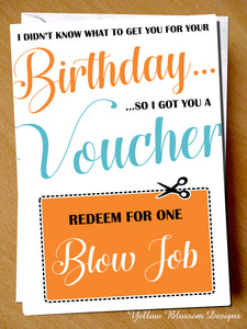 Naughty & Rude Birthday Card Voucher ~ Blowjob ~ Husband, Boyfriend, Fiance