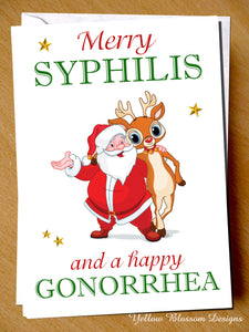 Funny Rude Christmas Greeting Card Merry Syphilis & A Happy Gonorrhea